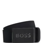 Italian-leather belt with logo-plaque buckle