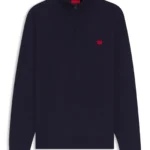 Zip-neck sweater in cotton with red logo label