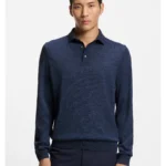 Long-sleeved knit polo sweater in Italian virgin wool