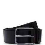 Grained-leather belt with red stitching