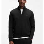 Zip-up sweatshirt in stretch cotton with logo print