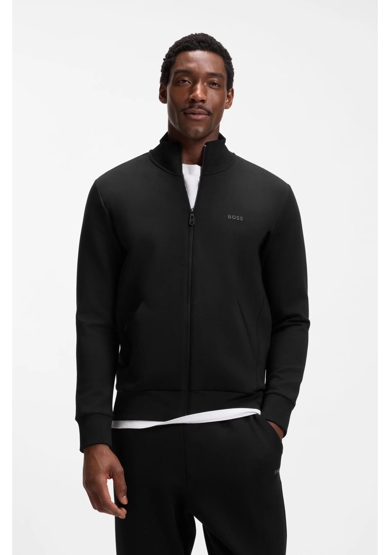 hbeu50506152_001_350 Zip-up sweatshirt in stretch cotton with logo print - Image 1