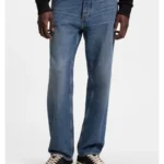 Regular-fit jeans in mid-blue stonewashed cotton denim