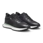 Mixed-material trainers with mesh details and branding