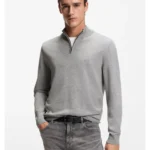 Zip-neck knitted sweater in cotton