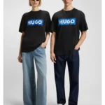 Cotton-jersey T-shirt with blue logo print
