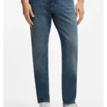 Tapered-fit jeans in washed-blue stretch denim