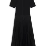 Mixed-material dress with plissé skirt