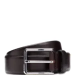 Italian-leather belt with polished gunmetal buckle