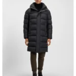 Longline water-repellent padded jacket with hood