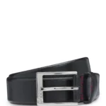 Grained-leather belt with silver-tone hardware