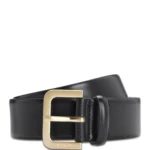 Leather belt with logo-engraved buckle
