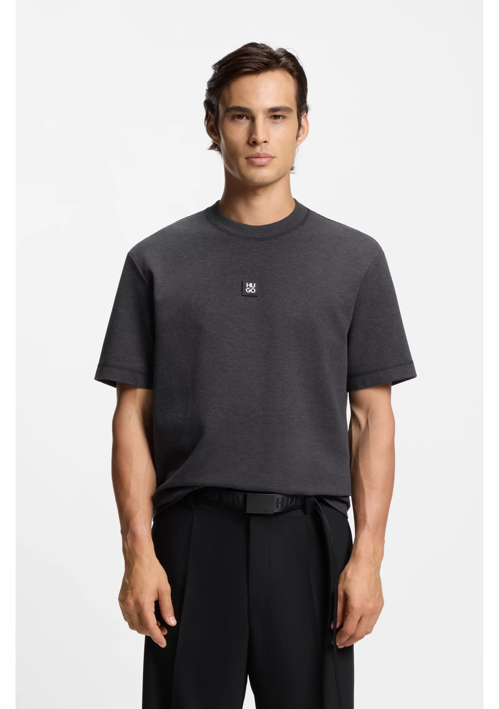 hbeu50553173_037_350 Cotton-blend T-shirt with stacked logo - Image 1