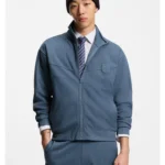 Cotton-blend sweatshirt with drop-needle stripe