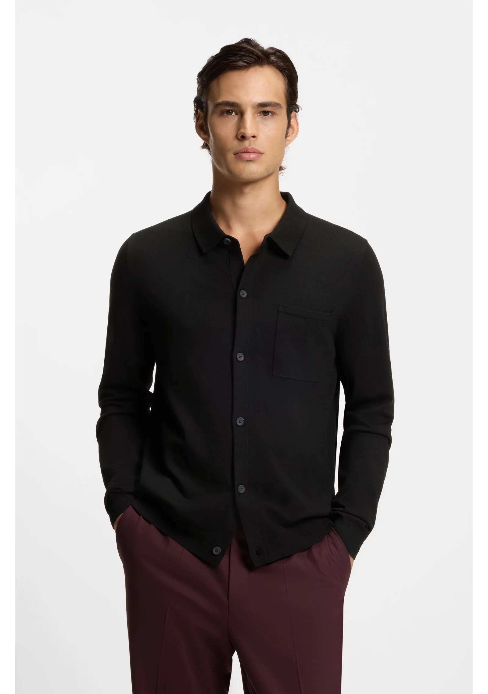 hbeu50553663_001_350 Regular-fit knitted jacket with ribbed trims - Image 1