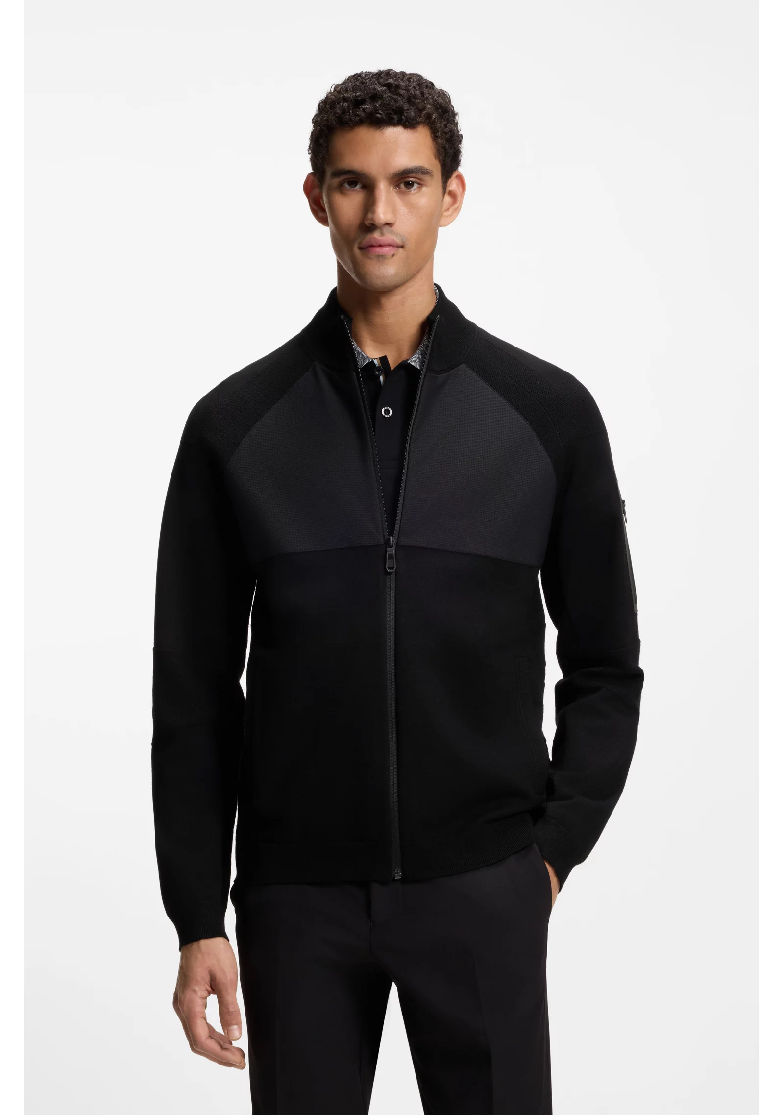 hbeu50553792_001_350 Knitted hybrid jacket with waffle fabric - Image 1