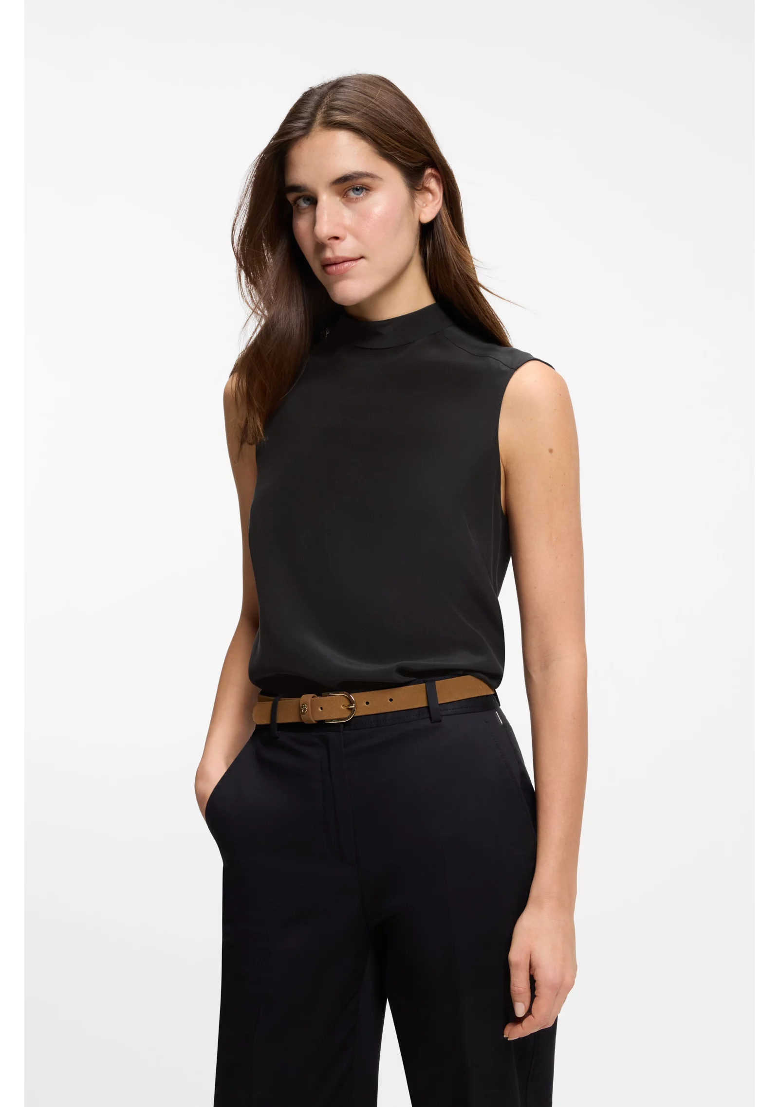 hbeu50553919_001_350 Regular-fit blouse in sandwashed silk with tie neck - Image 1