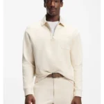 Zip-neck sweatshirt in a peached cotton blend