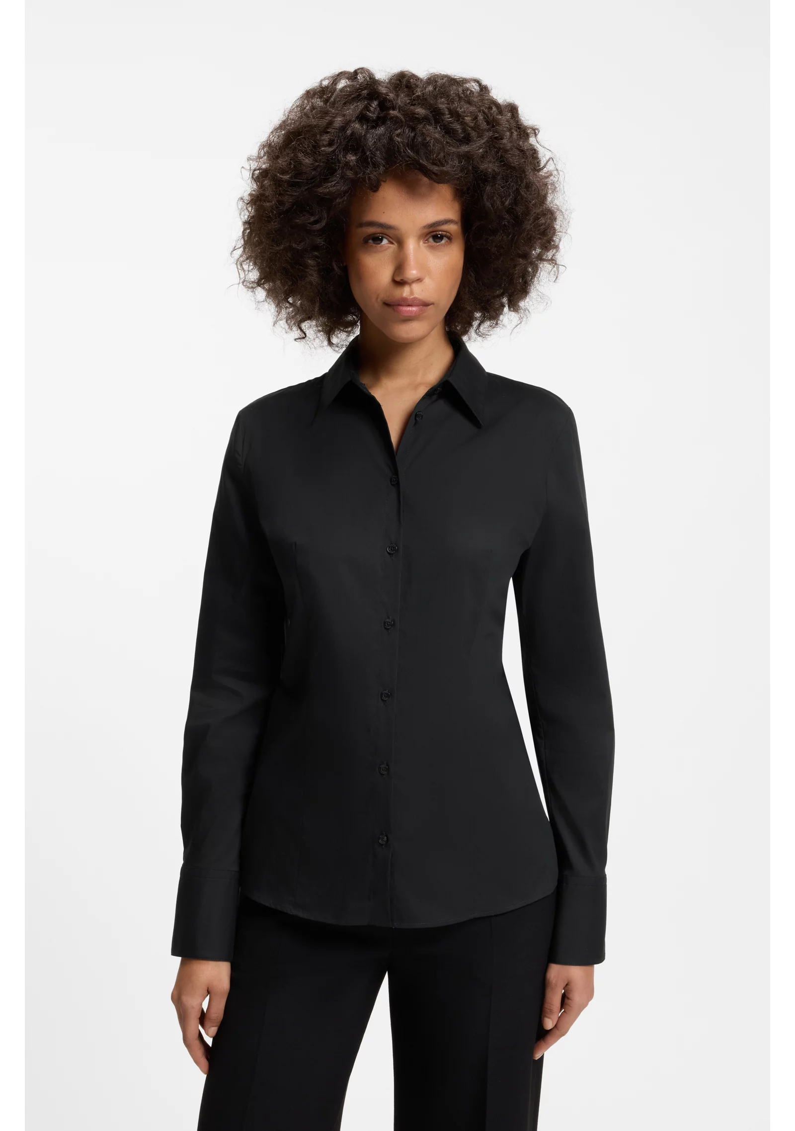 hbeu50554568_001_350 Slim-fit blouse in easy-iron cotton-blend twill - Image 1