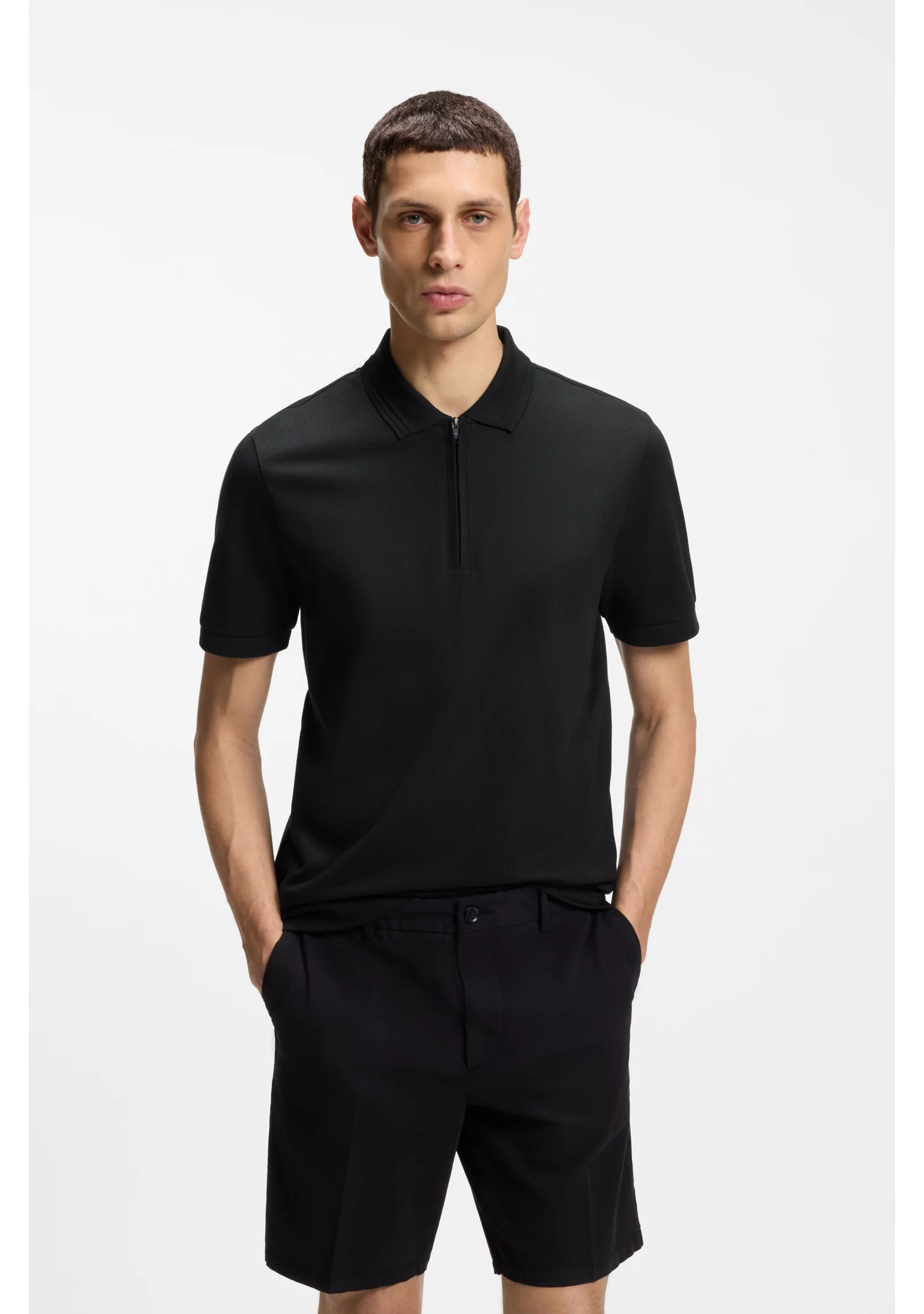 hbeu50554614_001_350 Cotton-blend polo shirt with zip placket - Image 1