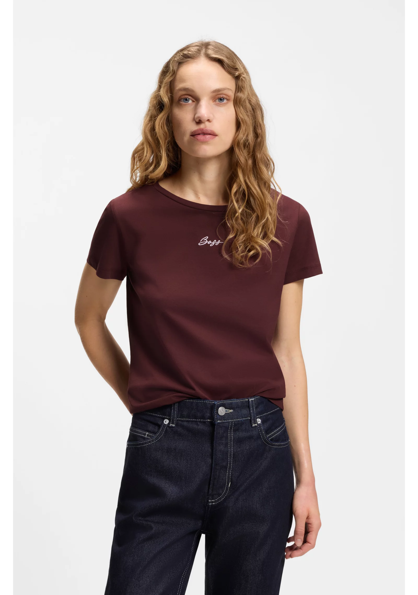 hbeu50554696_204_350 Slim-fit cotton T-shirt with handwritten logo embroidery - Image 1