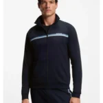 Cotton-terry jacket with stripe and logo
