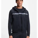 Cotton-terry zip-up hoodie with stripes and logo