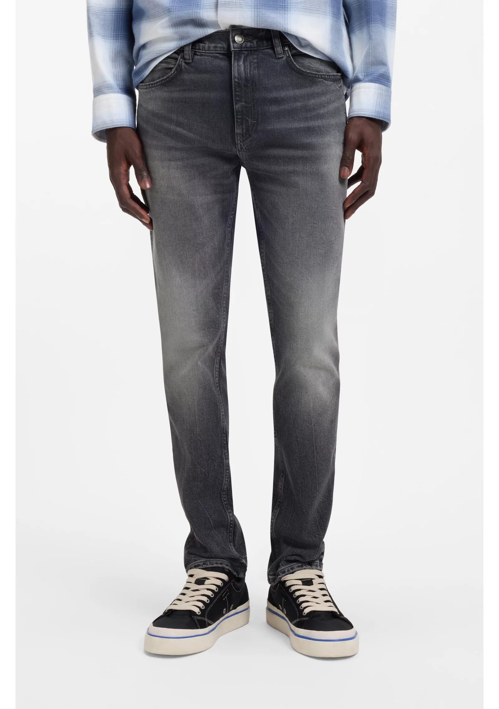 hbeu50555180_030_350 Slim-fit jeans in grey stretch denim - Image 1