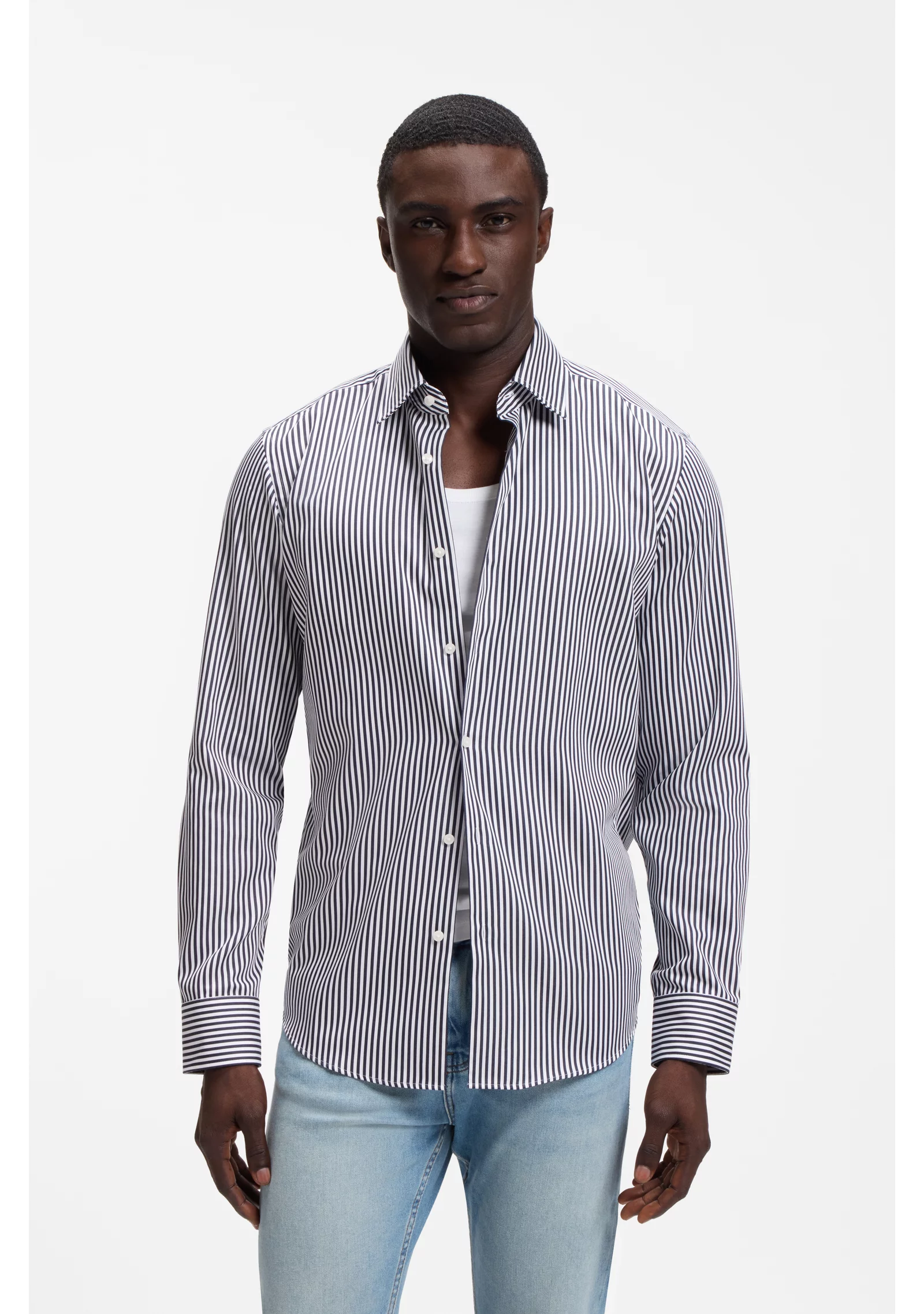 hbeu50555712_404_350 Regular-fit shirt in striped easy-iron cotton - Image 1
