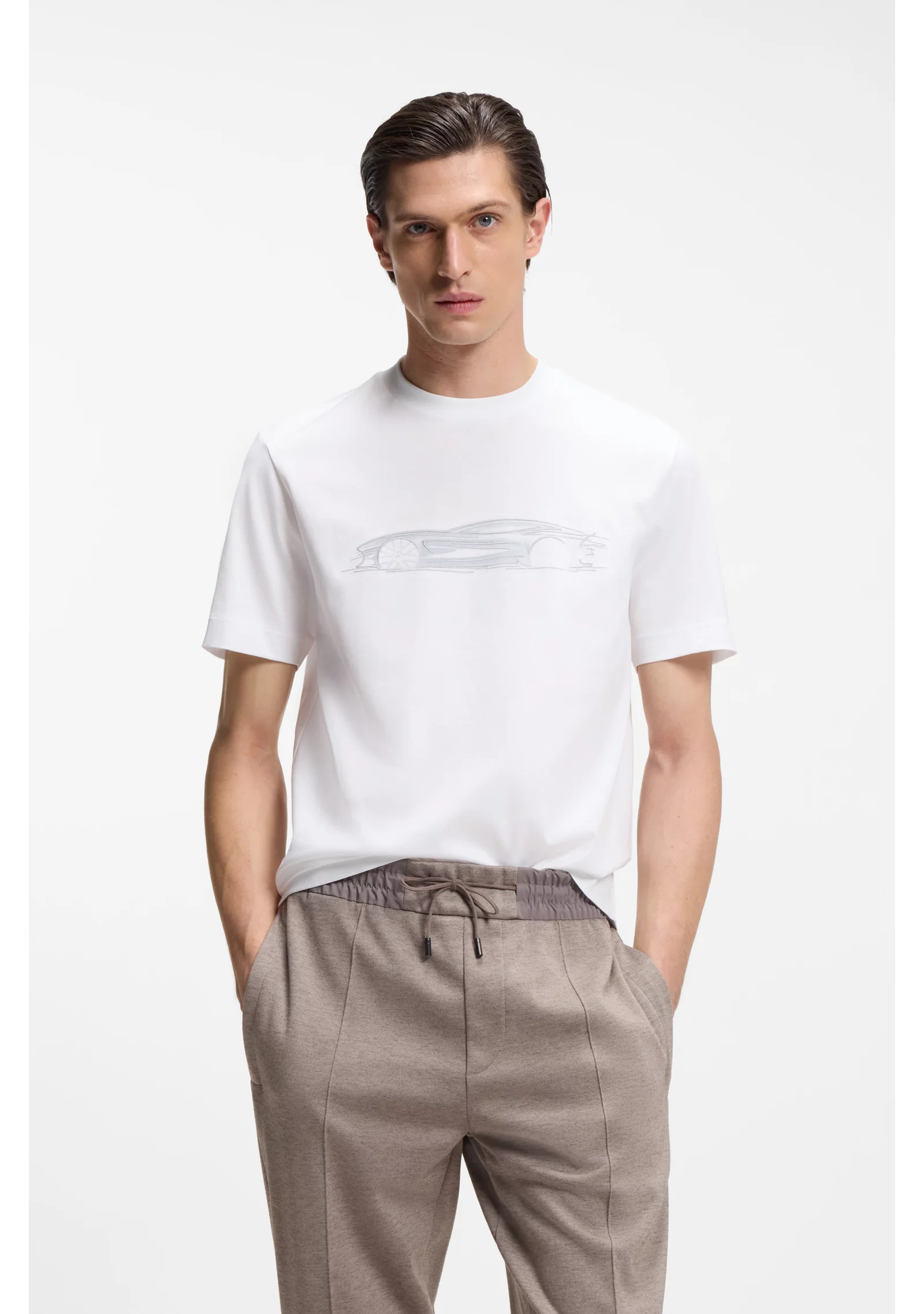 hbeu50555828_100_350 BOSS x ASTON MARTIN mercerised-cotton T-shirt with car artwork - Image 1