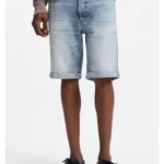 Tapered-fit shorts in bright-blue stretch denim