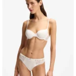 Lace briefs with mesh pleating and gold charm