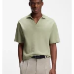Johnny-collar polo shirt with jacquard stripe