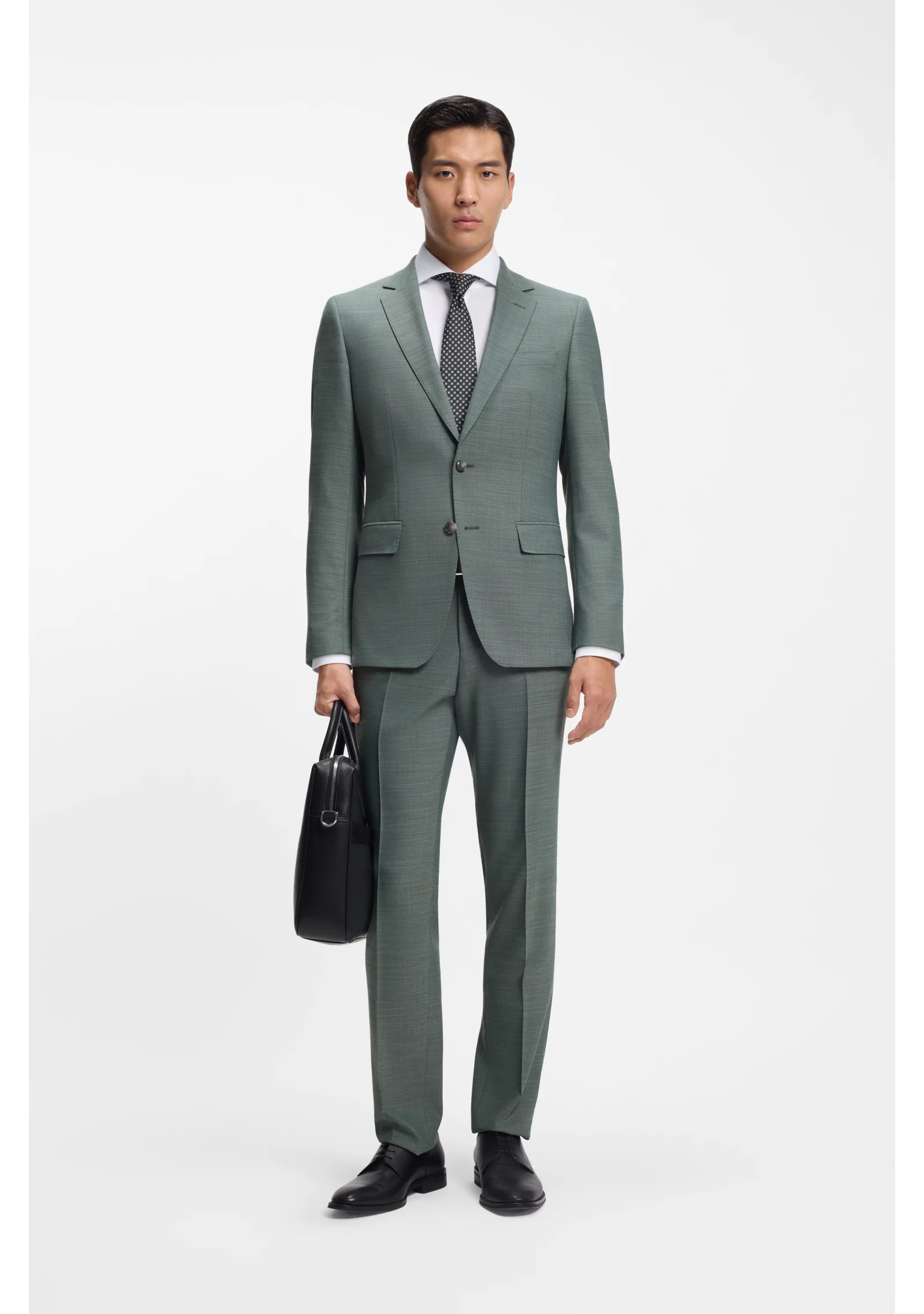 hbeu50557252_348_300 Two-piece slim-fit suit in micro-patterned stretch cloth - Image 1
