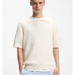 Waffle-structure knit polo with Johnny collar