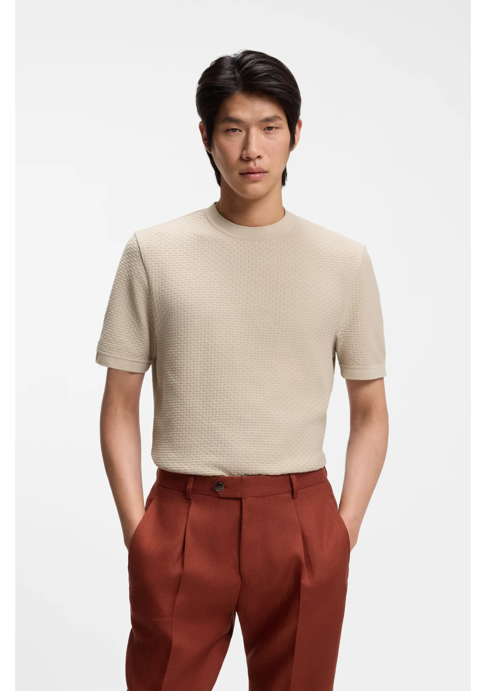 hbeu50558566_255_350 Mercerised-cotton T-shirt with basket weave - Image 1