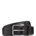 Leather business belt with polished silver buckle