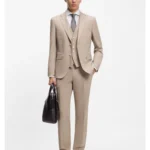 Three-piece regular-fit suit in patterned stretch wool