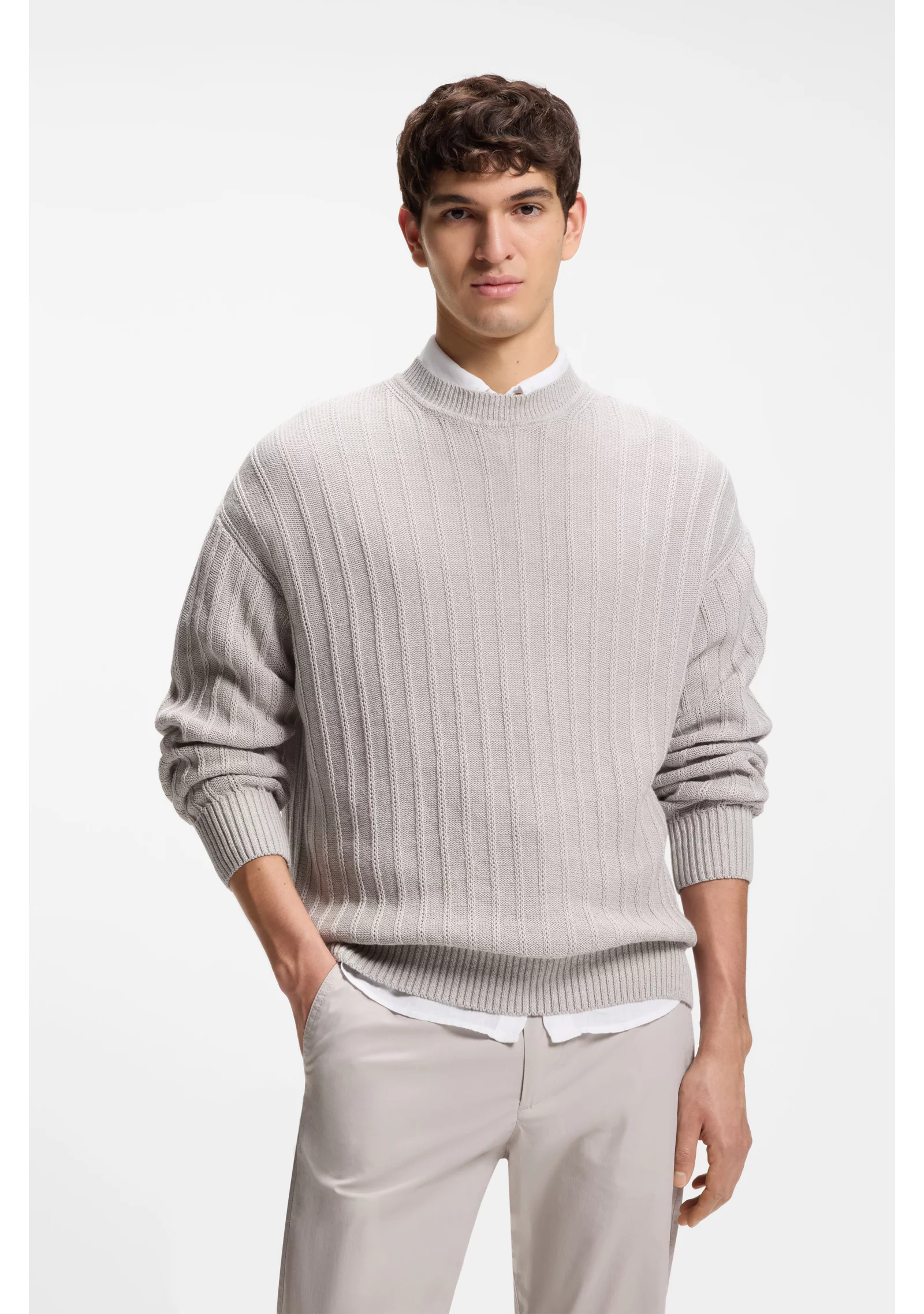 hbeu50558720_070_350 Linen-cotton sweater with knitted structure - Image 1