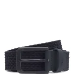 Woven belt with leather trims and logo detail