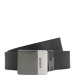 Reversible Italian-leather belt with two buckles