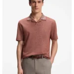 Johnny-collar polo shirt in cotton, linen and silk
