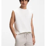 Sleeveless stretch-cotton T-shirt with slub effect