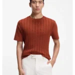 Cotton-silk T-shirt with cable-knit front panel