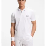 Stretch-cotton polo shirt with tennis-inspired logo