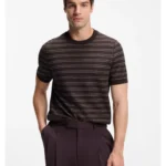 Cotton-blend knit T-shirt with horizontal stripe