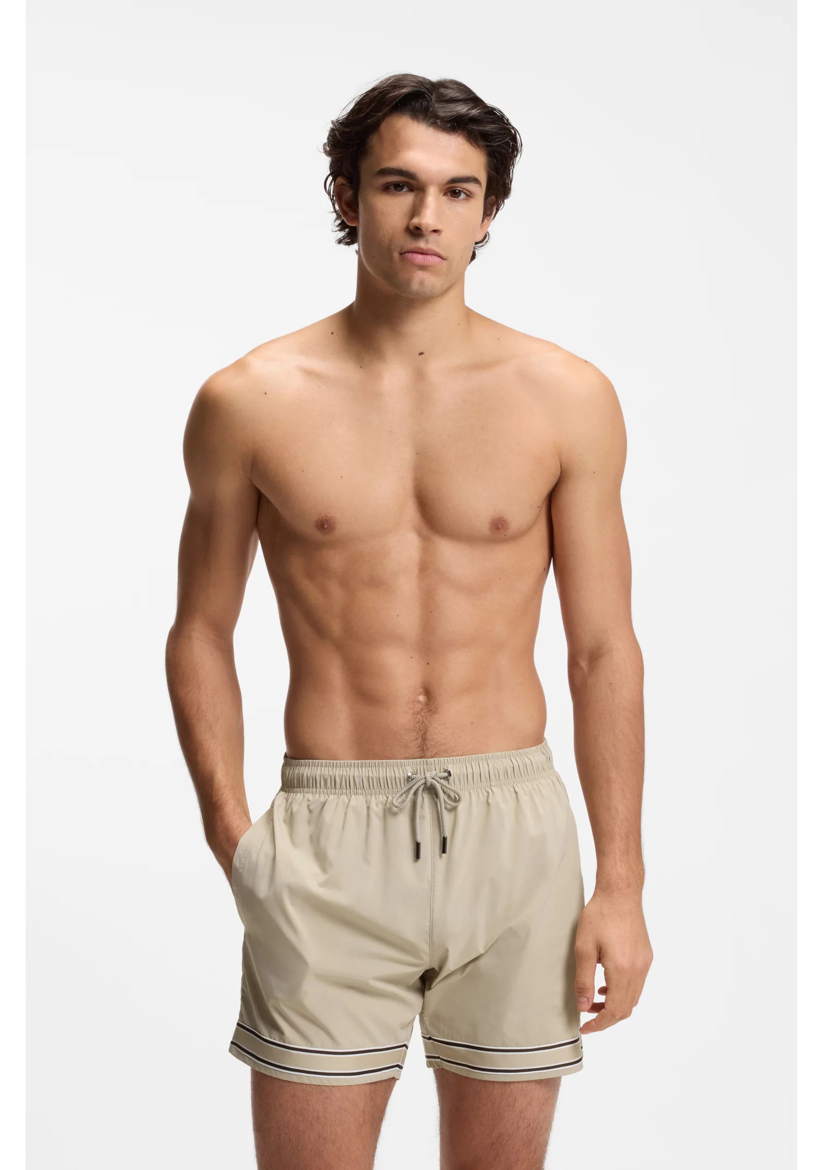 hbeu50561077_274_350 Drawstring swim shorts in stretch fabric with tape trim - Image 1