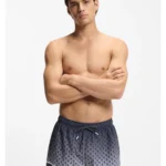Printed swim shorts with stripe and logo