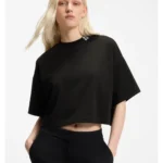 Relaxed-fit cropped T-shirt in cotton with neck logo