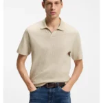 Johnny-collar polo shirt in jacquard cotton